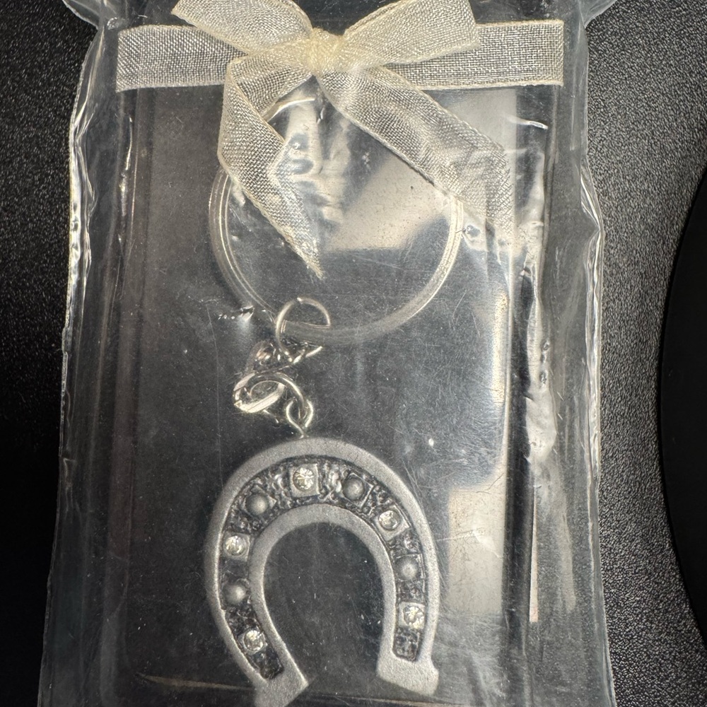 Silver Horseshoe Keychain with Rhinestones